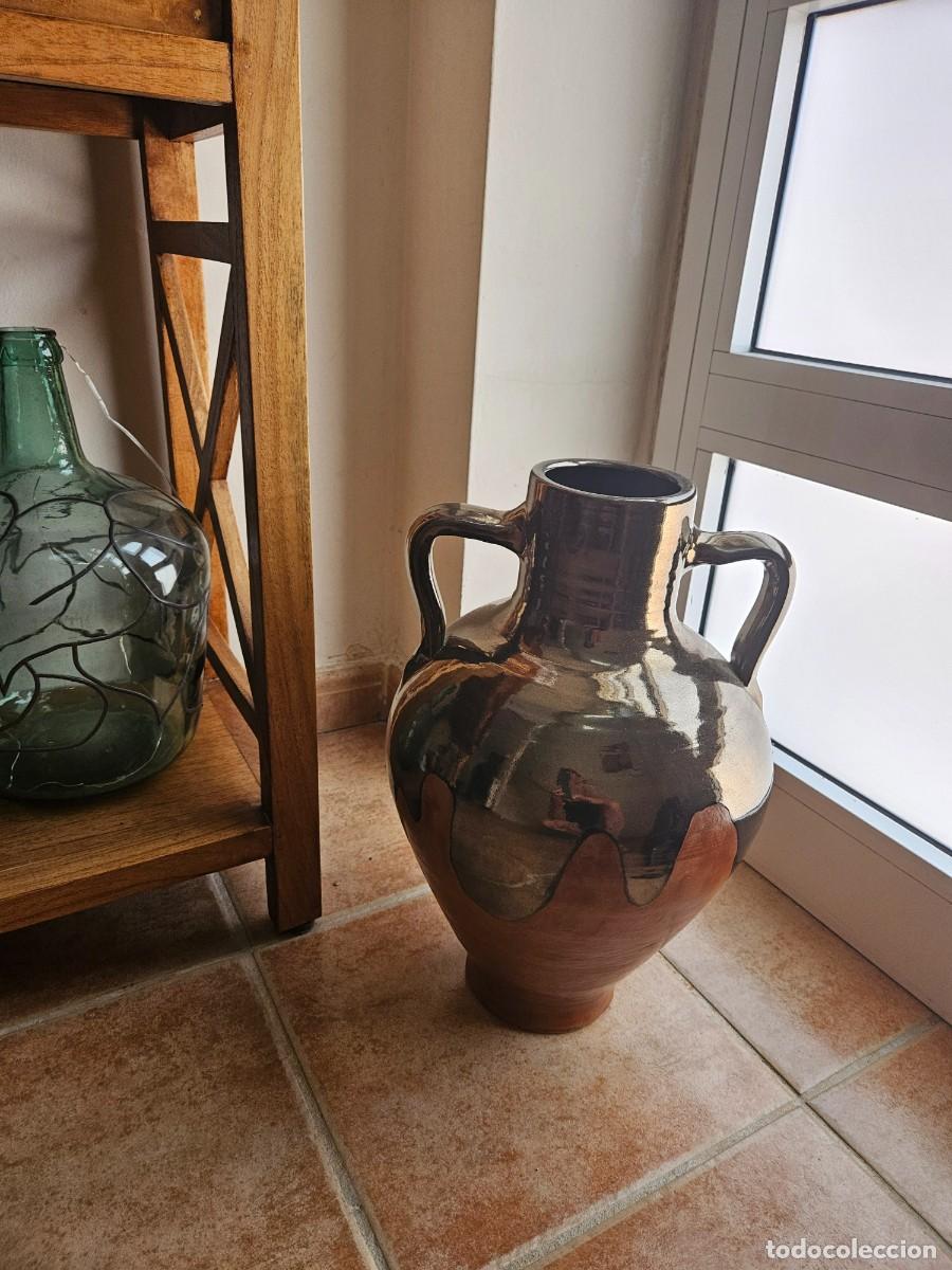 Antig&uuml;edades: C&aacute;ntaro / Jarr&oacute;n artesanal de barro con esmalte cobrizo (45 cm)
