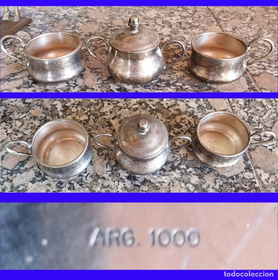 Antig&uuml;edades: ANTIGUO JUEGO PLATEADO AZUCARERO Y 2 TAZAS MARCA ARG 1000 MIDEN 6 CM DE ALTO POR 3,5 DE DIAMETRO