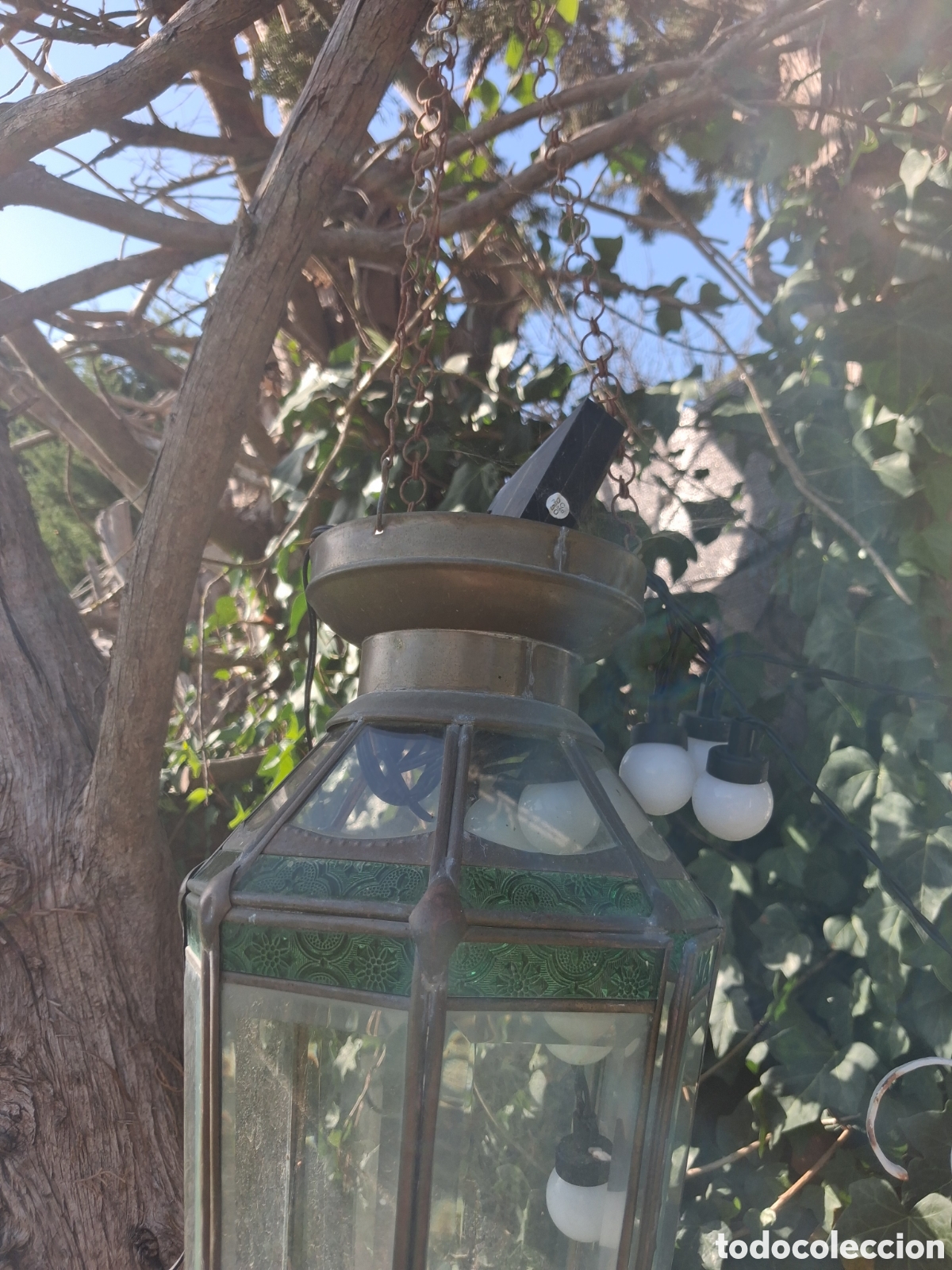 Antig&uuml;edades: Farol antiguo cristal de color - Foto 2