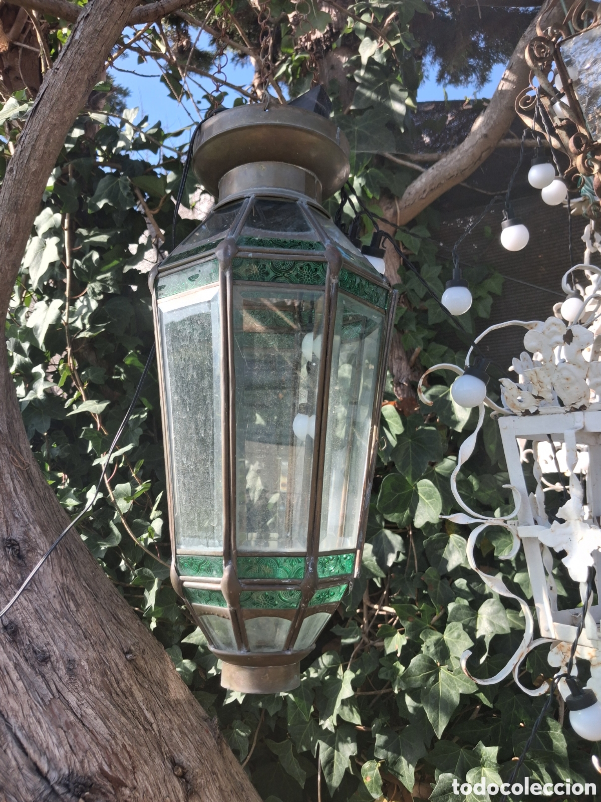 Antig&uuml;edades: Farol antiguo cristal de color - Foto 3
