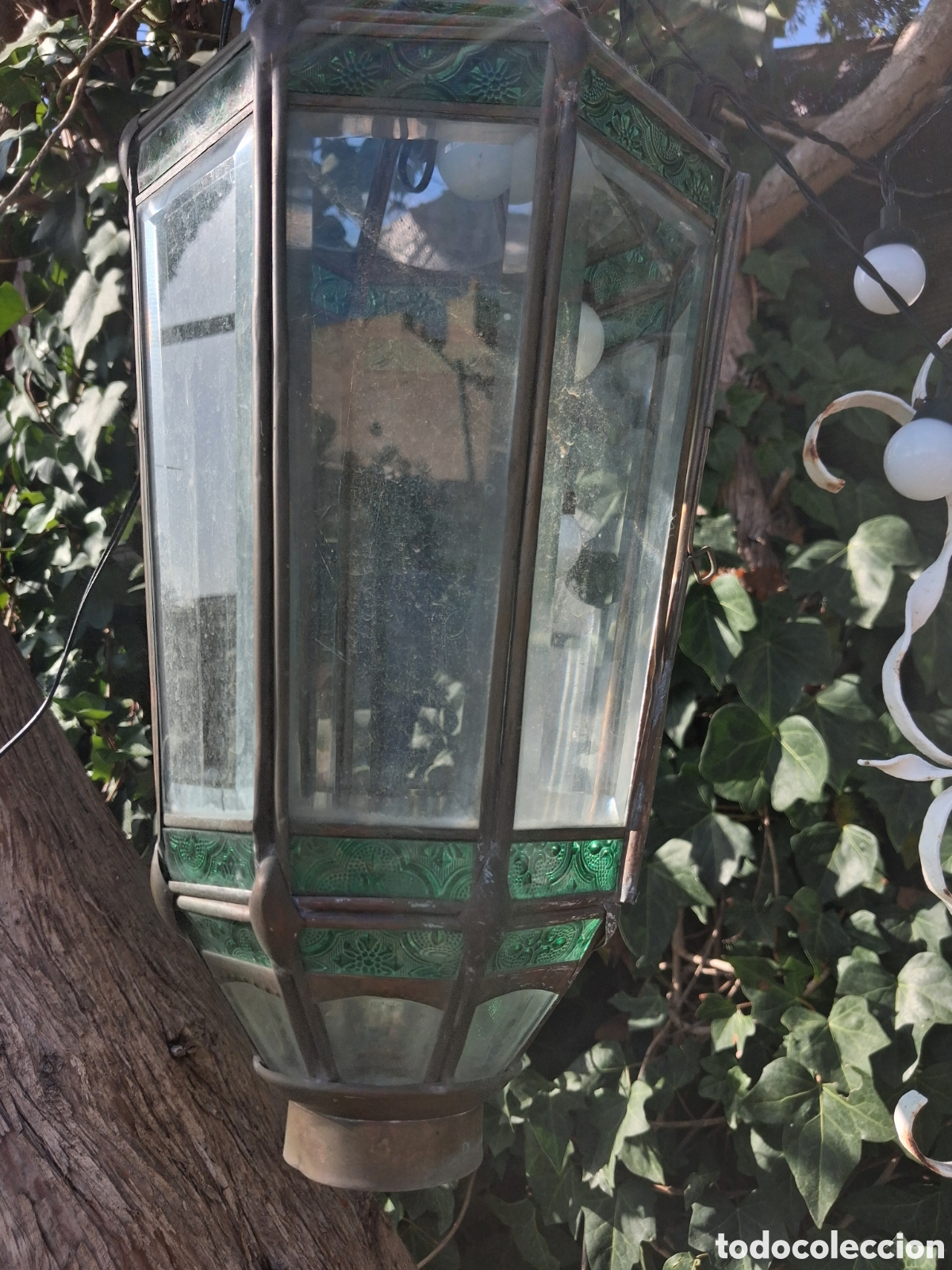 Antig&uuml;edades: Farol antiguo cristal de color - Foto 4