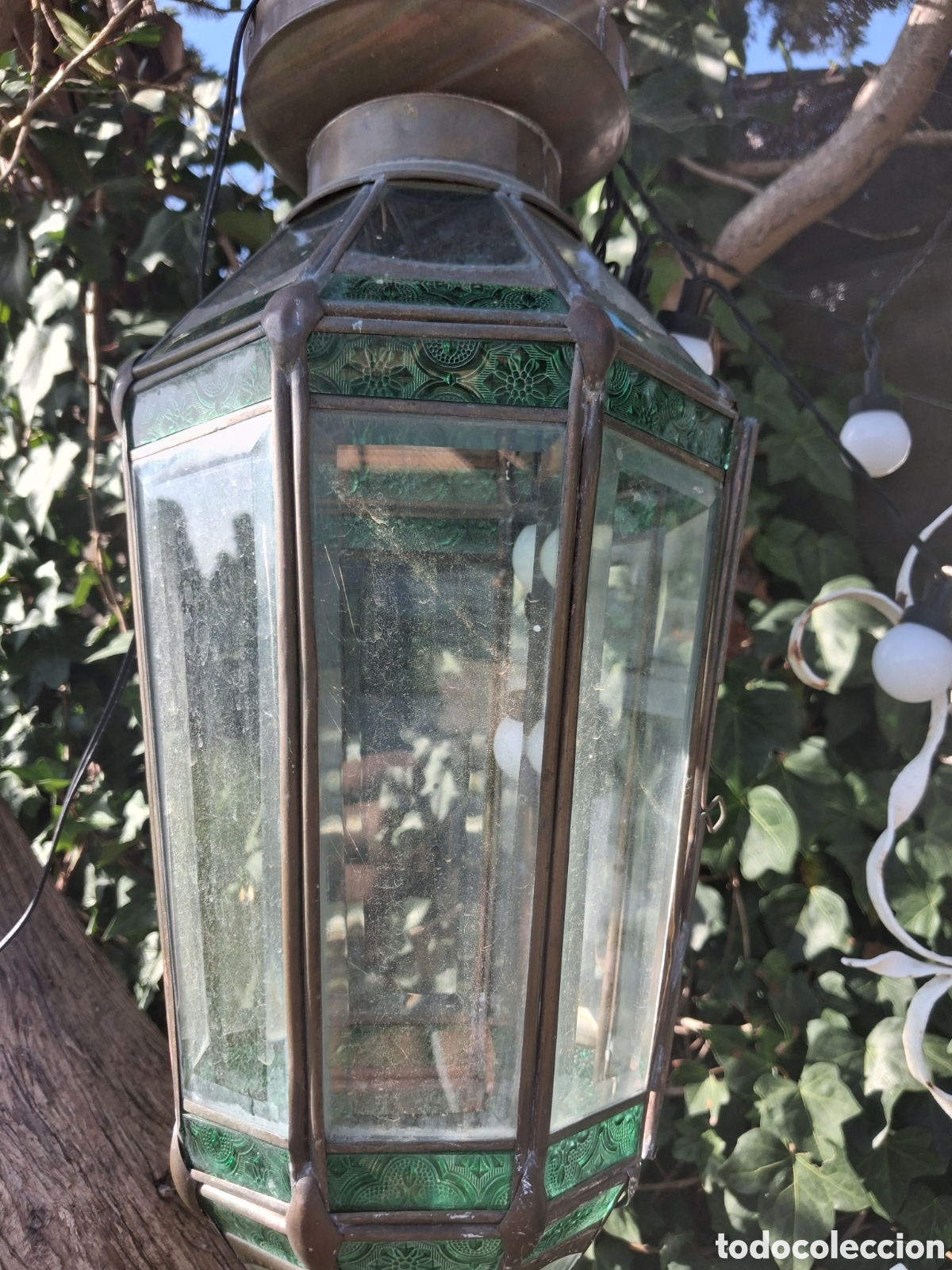 Antig&uuml;edades: Farol antiguo cristal de color - Foto 5