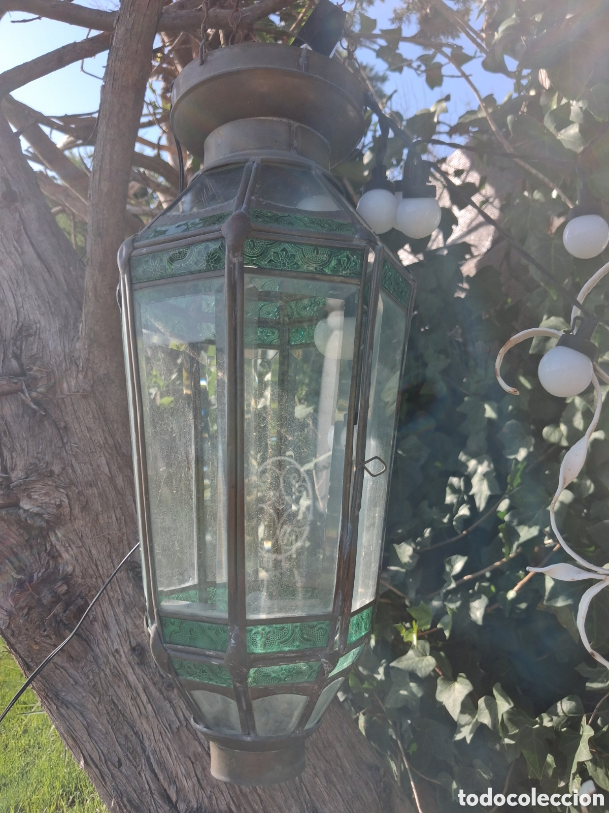Antig&uuml;edades: Farol antiguo cristal de color