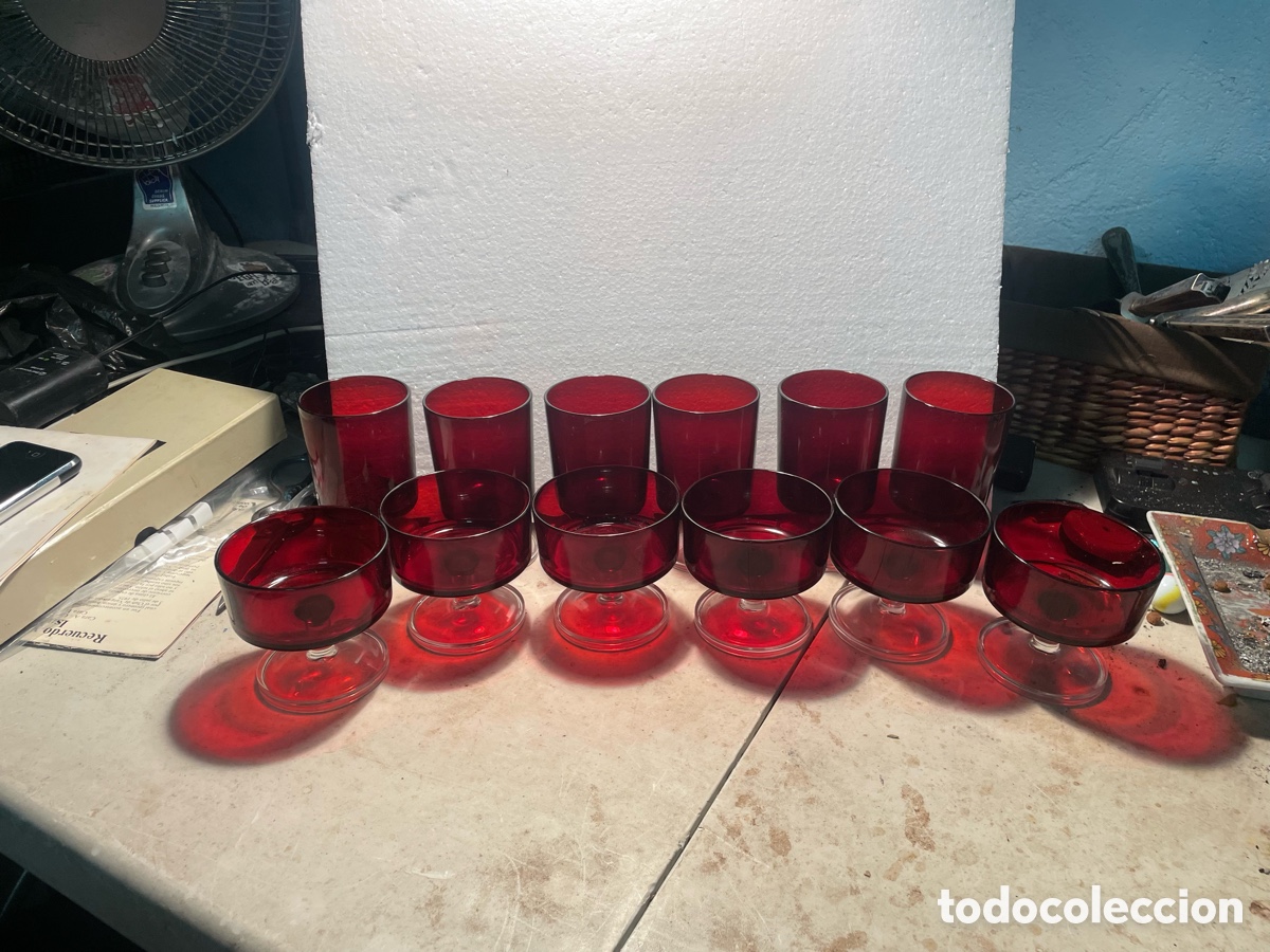 Antig&uuml;edades: 12 copas Luminarc Cavalier Ruby France vintage - Foto 2