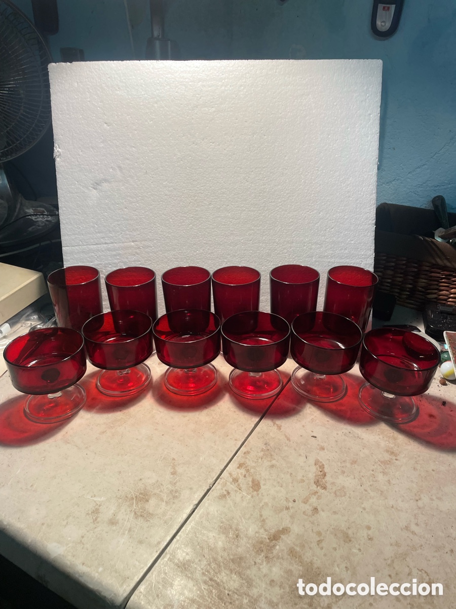 Antig&uuml;edades: 12 copas Luminarc Cavalier Ruby France vintage - Foto 3