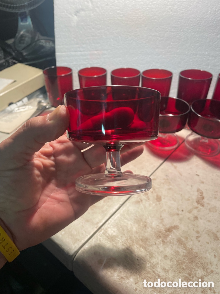 Antig&uuml;edades: 12 copas Luminarc Cavalier Ruby France vintage - Foto 5