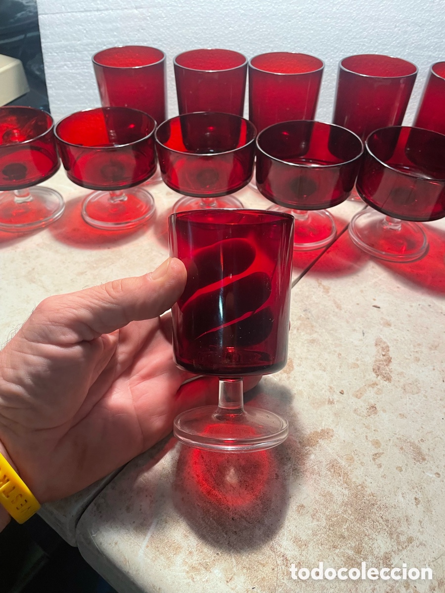 Antig&uuml;edades: 12 copas Luminarc Cavalier Ruby France vintage - Foto 6