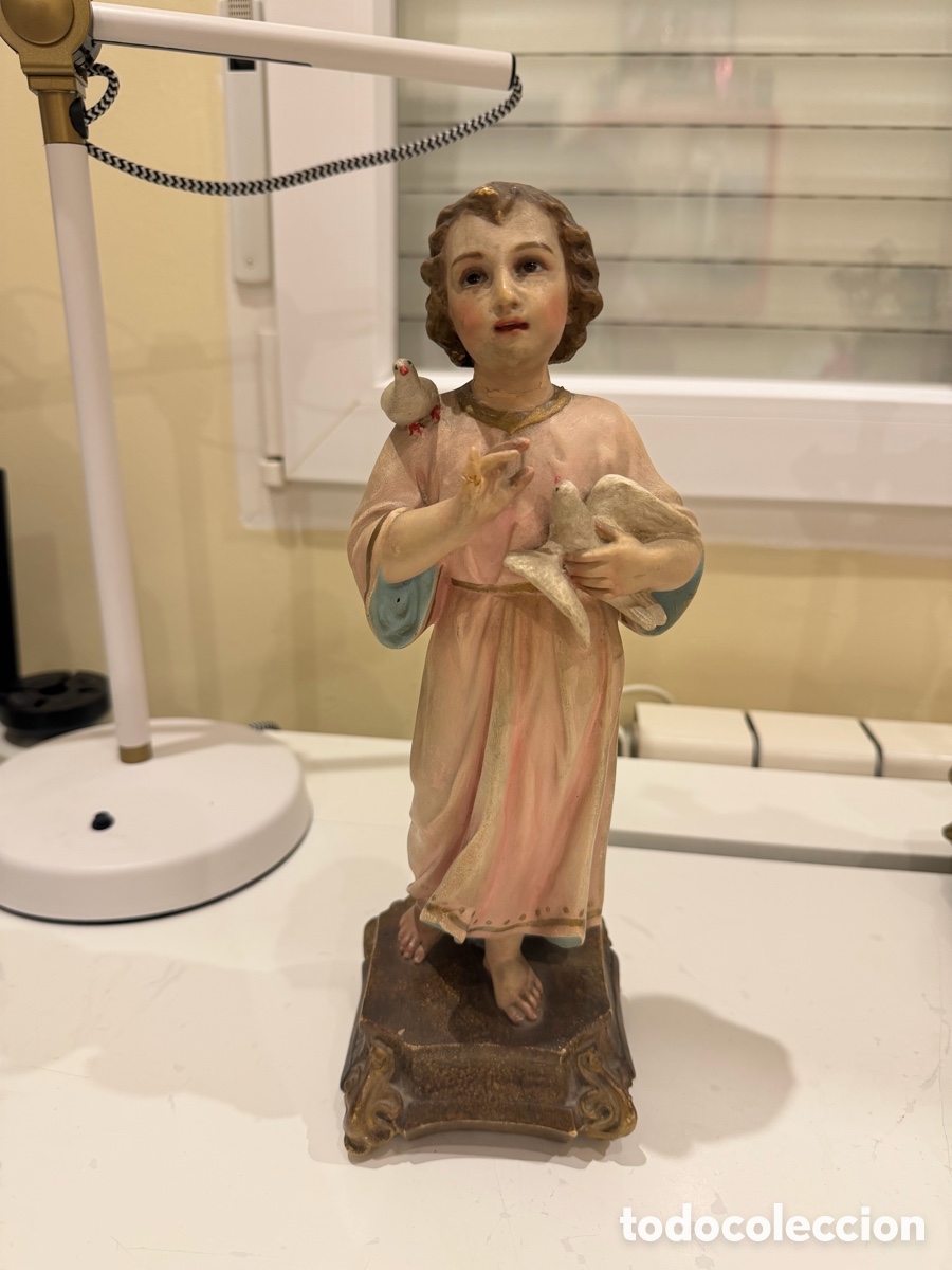Antig&uuml;edades: Ni&ntilde;o Jes&uacute;s de las palomas antiguo ojos de cristal