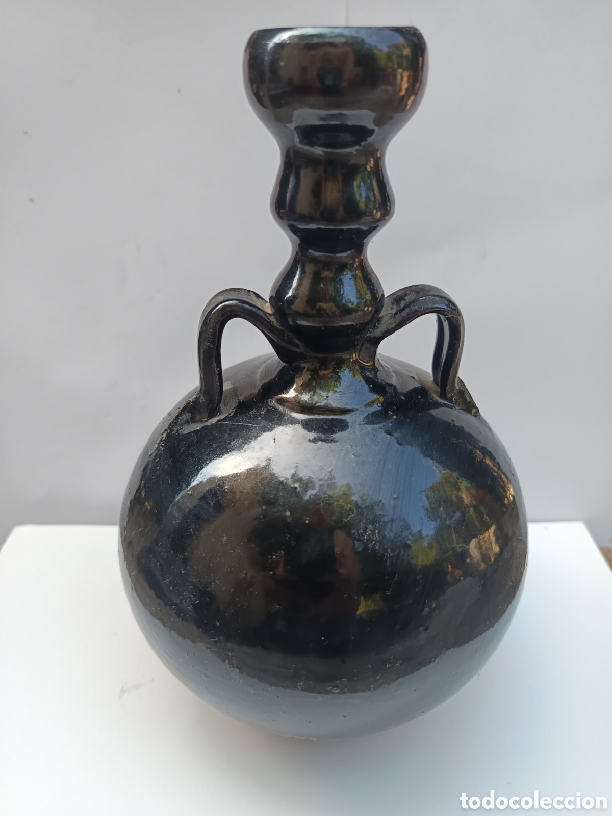 Antig&uuml;edades: Jarr&oacute;n Violetero de Cer&aacute;mica vidriada en negro La Bisbal Espa&ntilde;a a&ntilde;os 80s