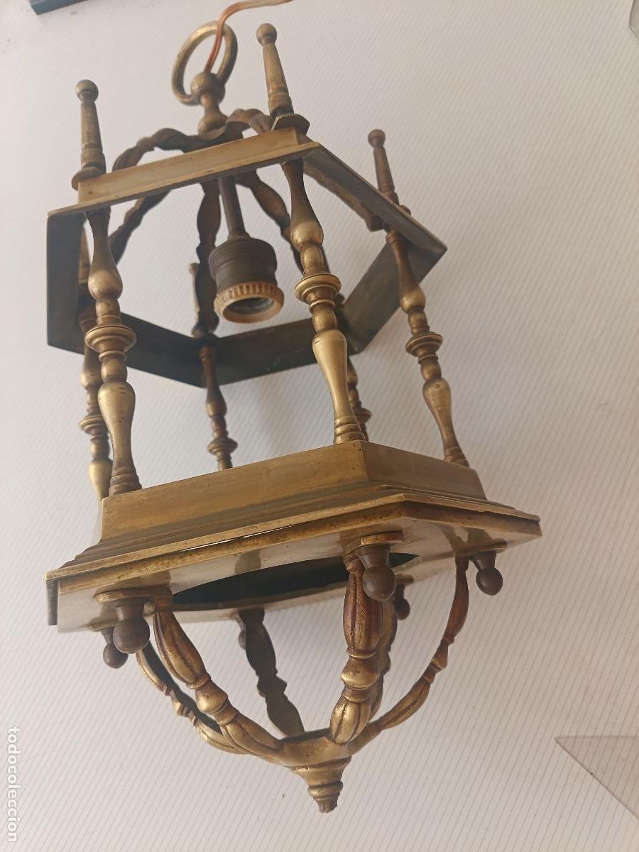 Antig&uuml;edades: Farol antiguo de bronce de techo - Foto 11