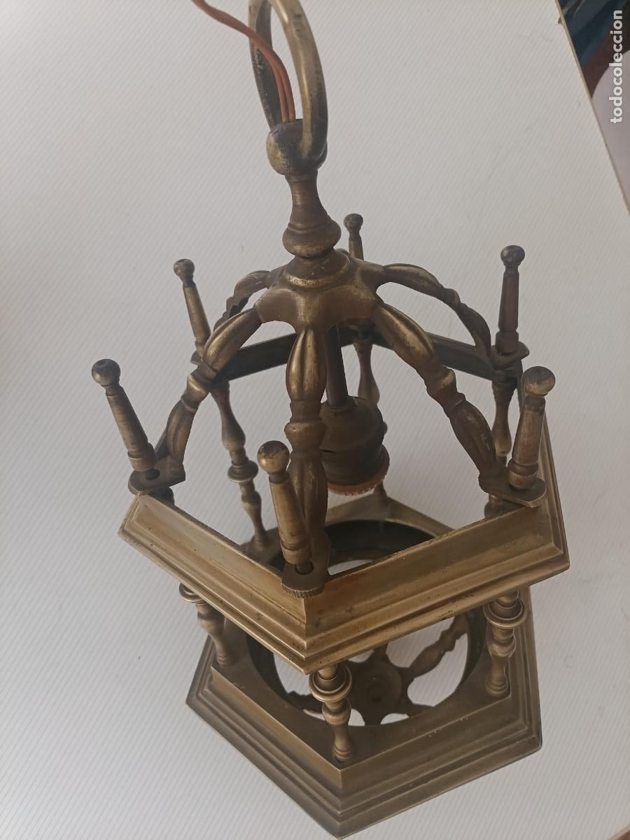 Antig&uuml;edades: Farol antiguo de bronce de techo - Foto 12