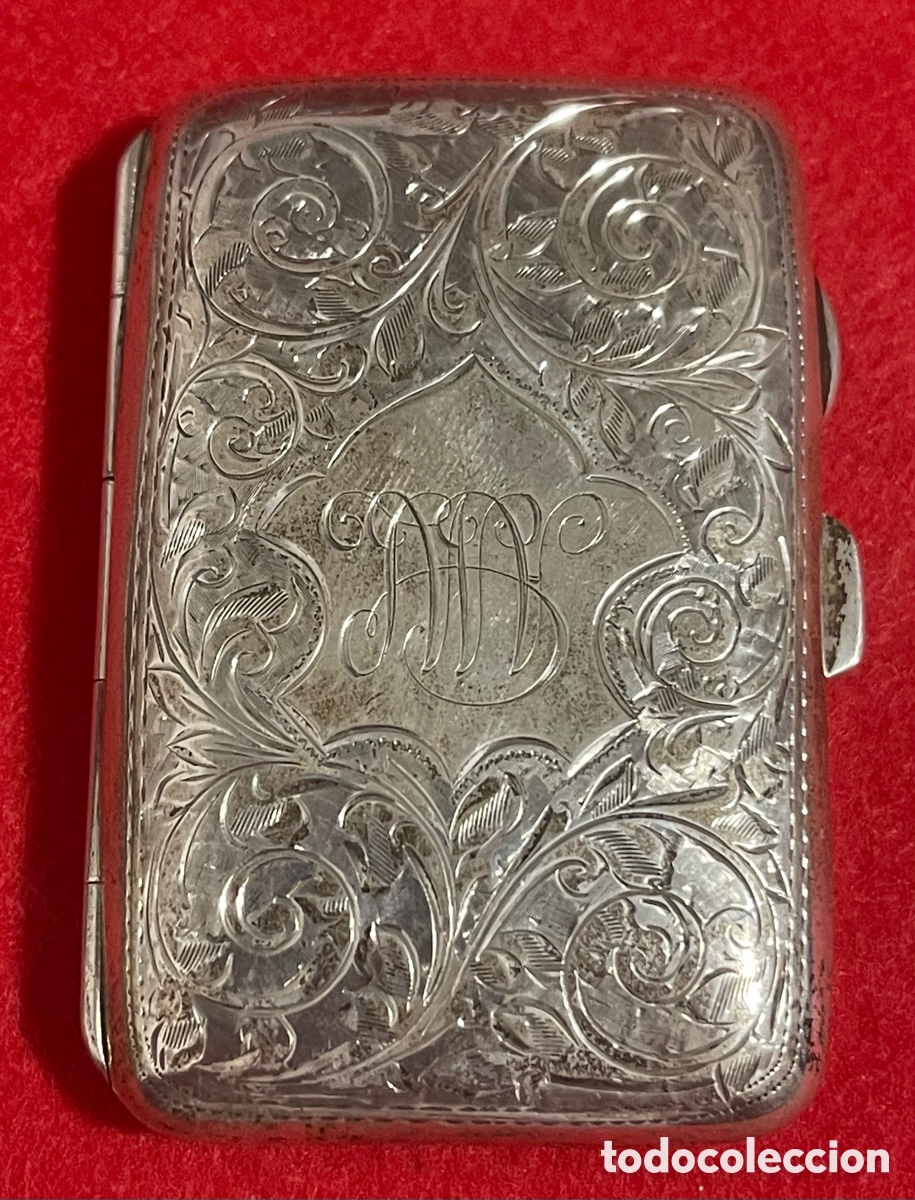 Antig&uuml;edades: Preciosa caja Pitillera antigua en plata de ley contrastada. Finales siglo XIX.