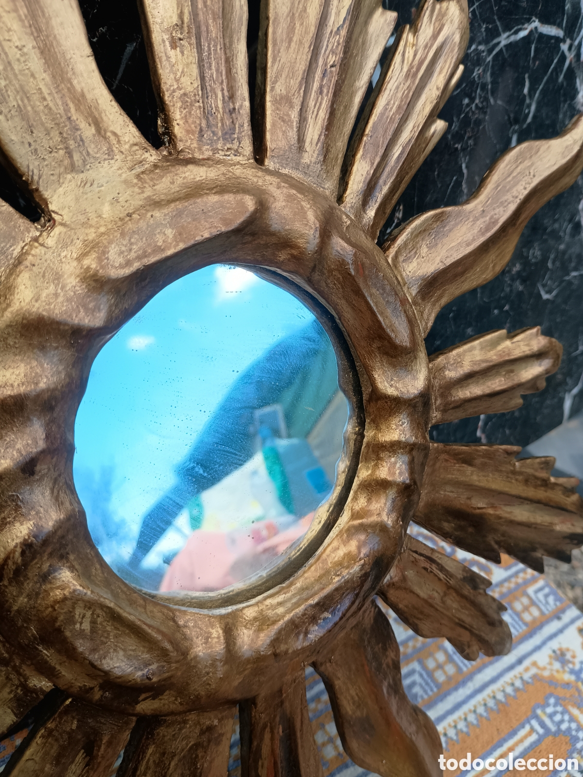 Antig&uuml;edades: Espejo sol madera dorado - Foto 6