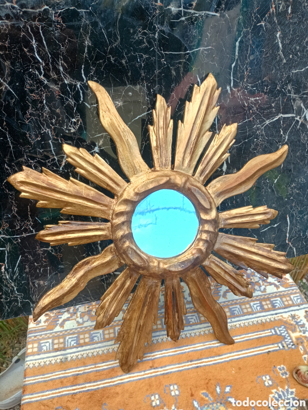 Antig&uuml;edades: Espejo sol madera dorado