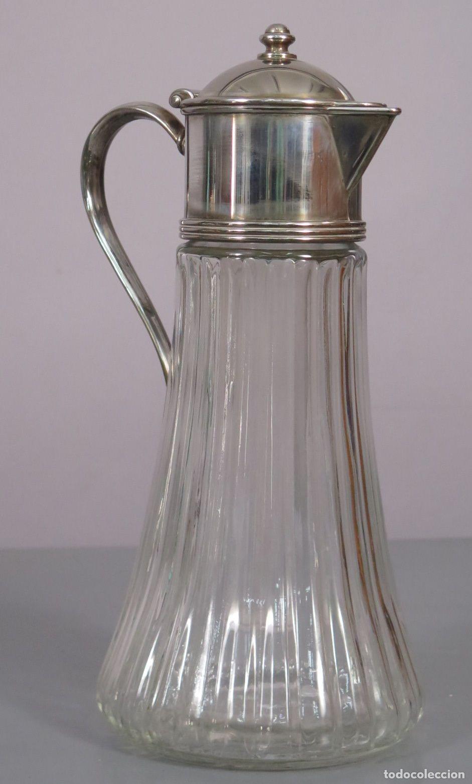 Antig&uuml;edades: JARRA. CRISTAL METAL PLATEADO. HACIA 1940