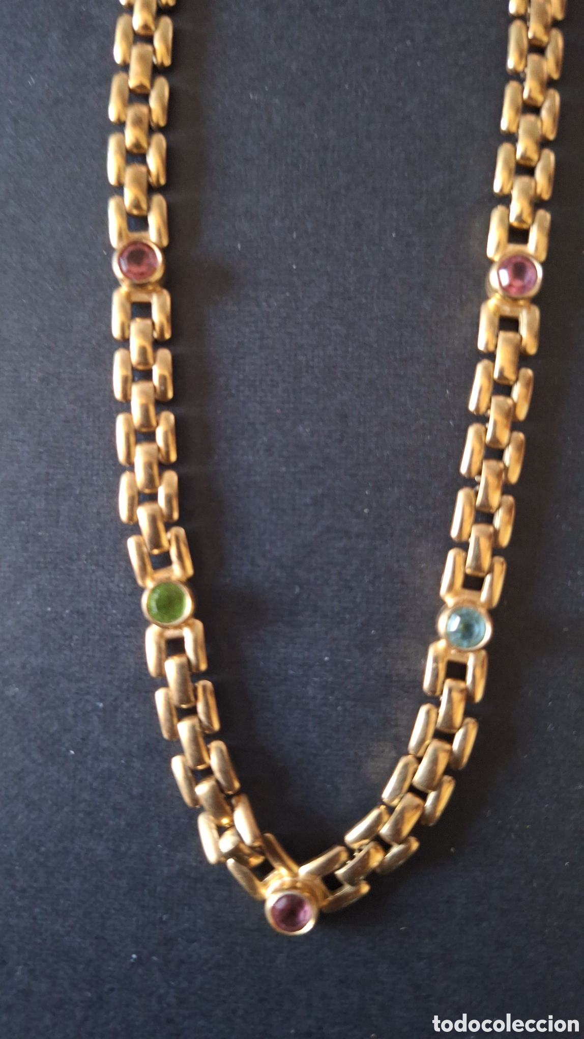 Antig&uuml;edades: Elegante collar articulado dorado tipo pantera con gemas / cristales multicolor - VintageCollar de b