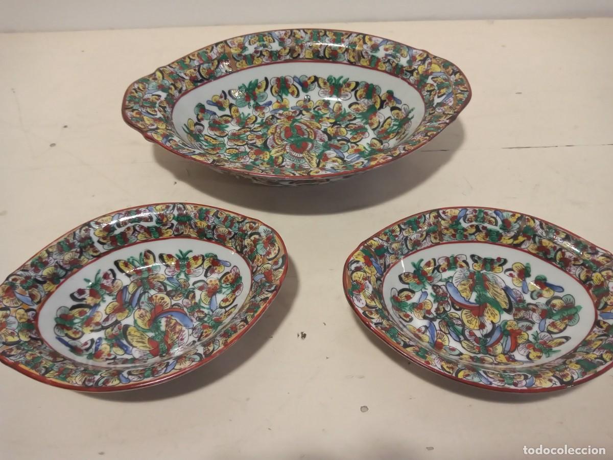 Antig&uuml;edades: CONJUNTO 3 FUENTES CER&Aacute;MICA CHINA MARIPOSAS HUALI