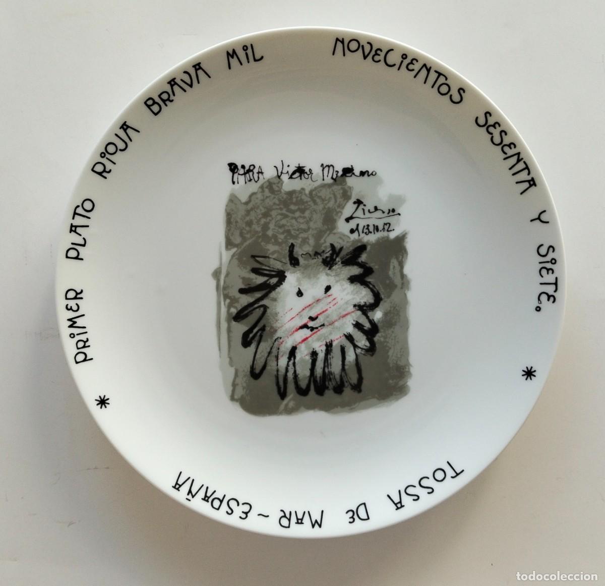 Antig&uuml;edades: Plato ilustrado por Picasso para restaurante Rioja Brava, Tossa de Mar, 1967, V&iacute;ctor Merino