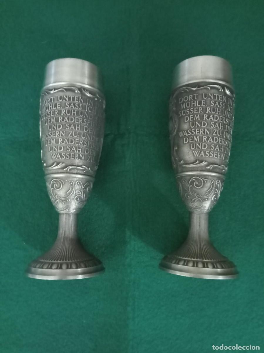 Antig&uuml;edades: Pareja de Copas Vintage Frieling Zinn (95% Peltre) - Hecho en Alemania