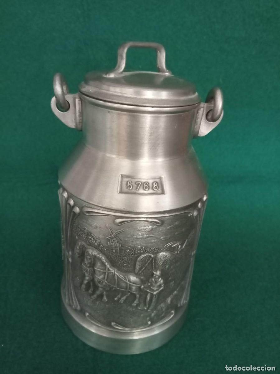 Antig&uuml;edades: Lechera de Peltre Alem&aacute;n SKS Zinn 95% Esta&ntilde;o - 16 cm