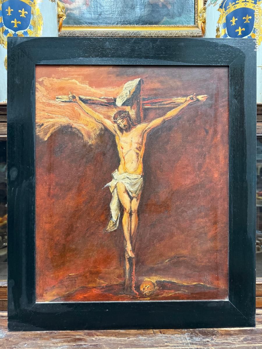 Antig&uuml;edades: OLEO SOBRE LIENZO CON IMAGEN DE CRISTO CRUCIFICADO - MEDIDA 73X63 CM - RELIGIOSO