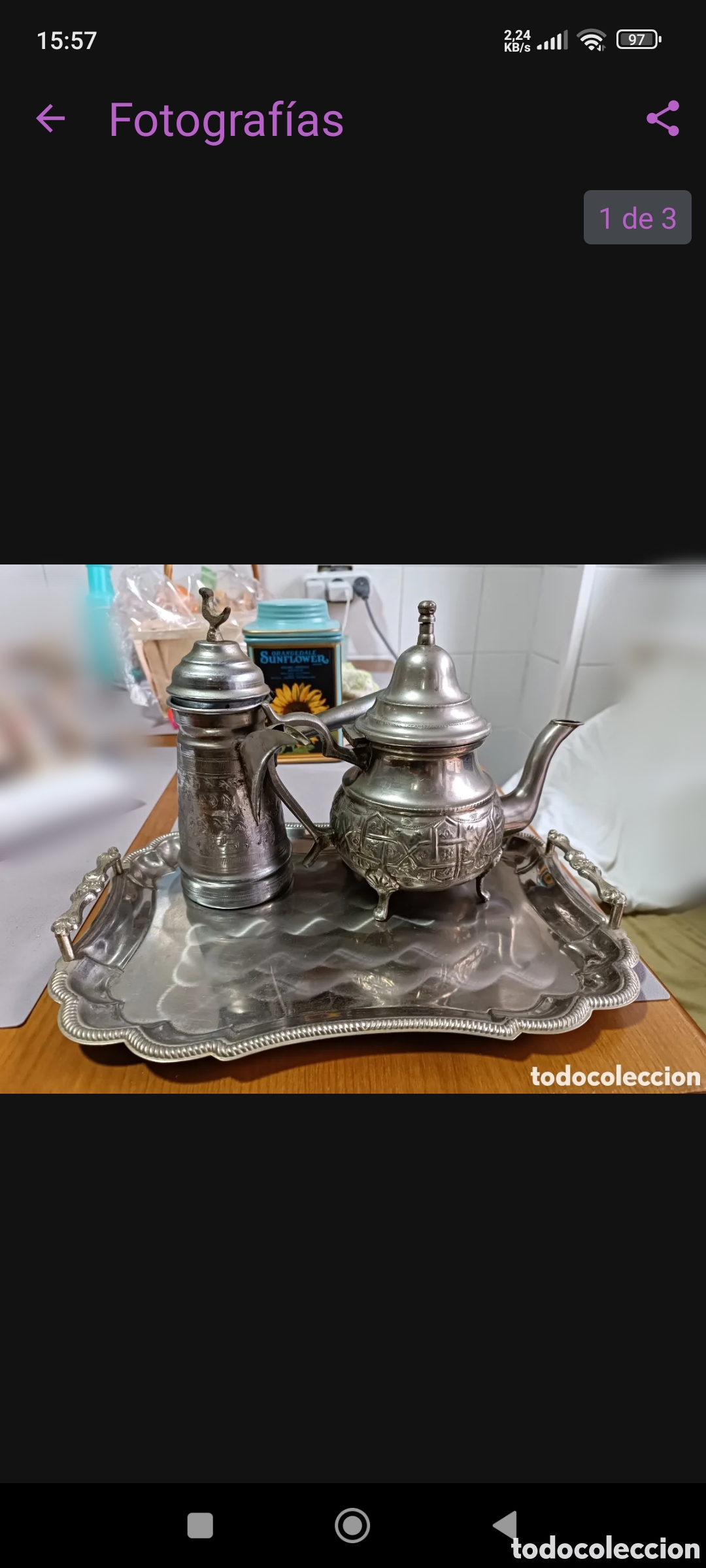 Antig&uuml;edades: Juego de teteras y bandeja. - Foto 3