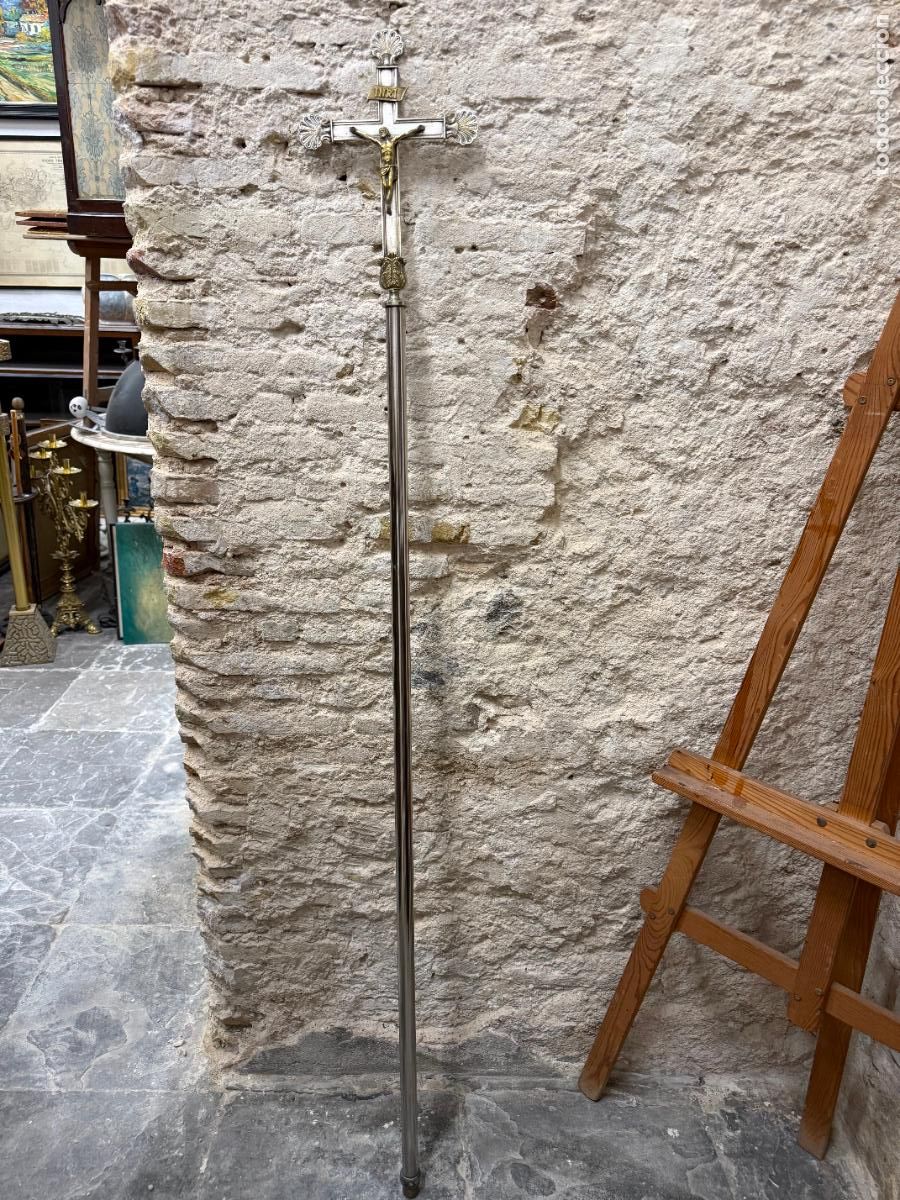 Antig&uuml;edades: ANTIGUA CRUZ PARROQUIAL - MEDIDA TOTAL 163 CM - RELIGIOSO