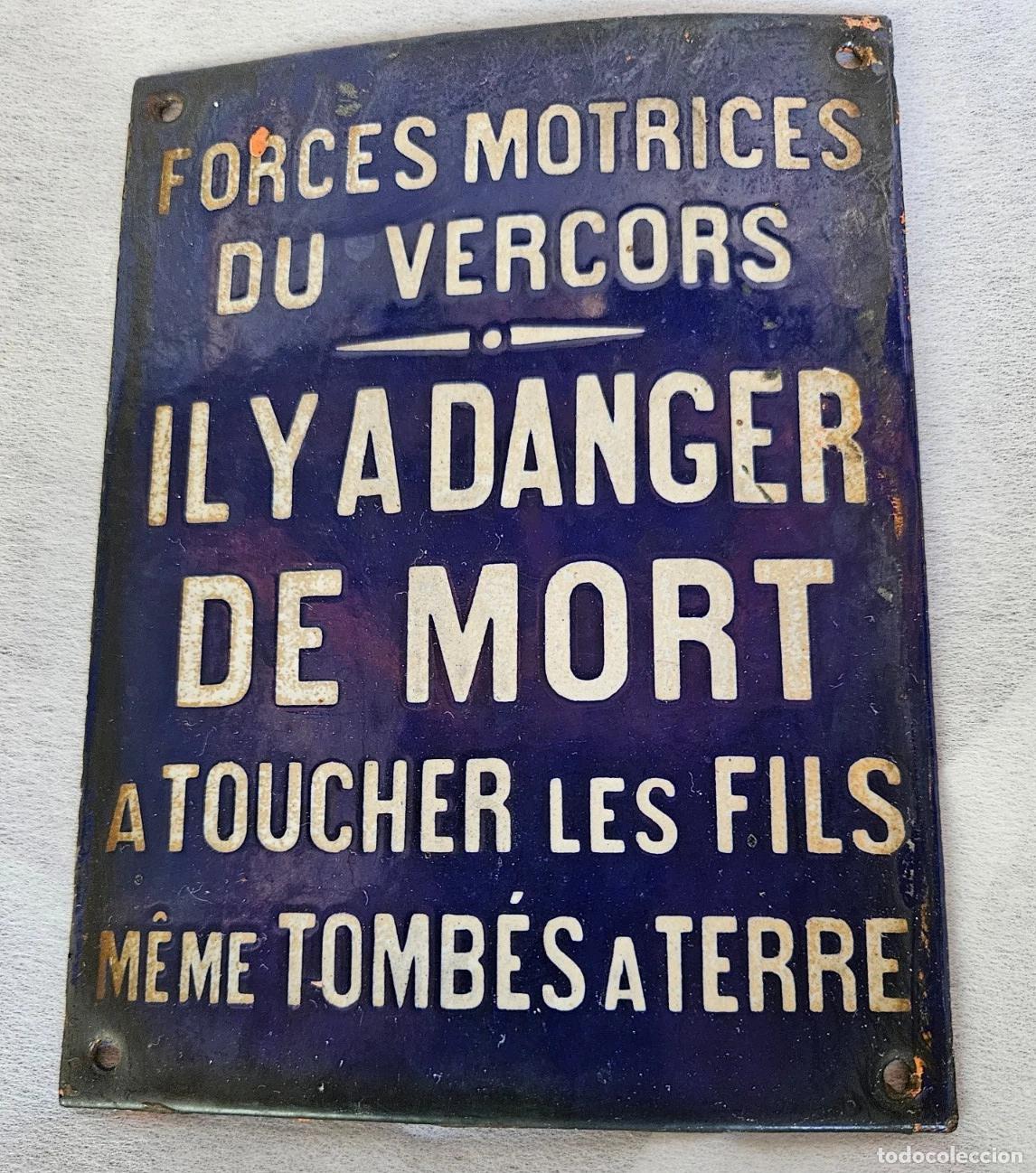 Antig&uuml;edades: ANCIENNE PLAQUE EMAILLEE FORCES MOTRICES DU VERCORS ETAT VOIR PHOTOS DIMENSIONS HAUTEUR 16 CM