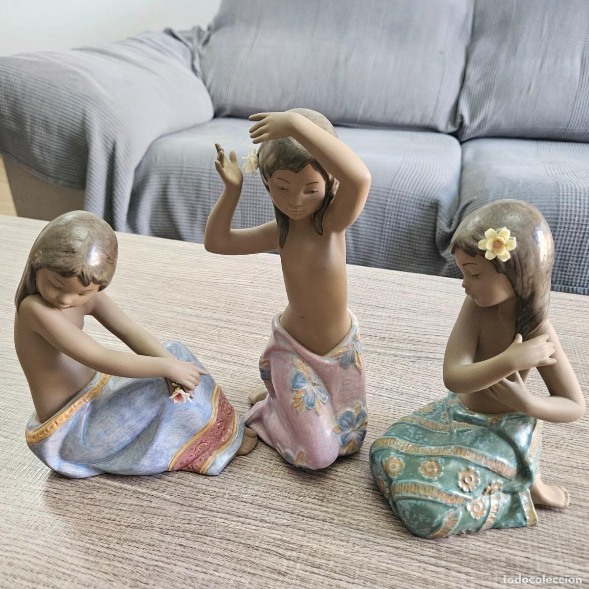 Antig&uuml;edades: Lote 3 figuras lladr&oacute;-Colecci&oacute;n Muchachas del Pac&iacute;fico(Gres)