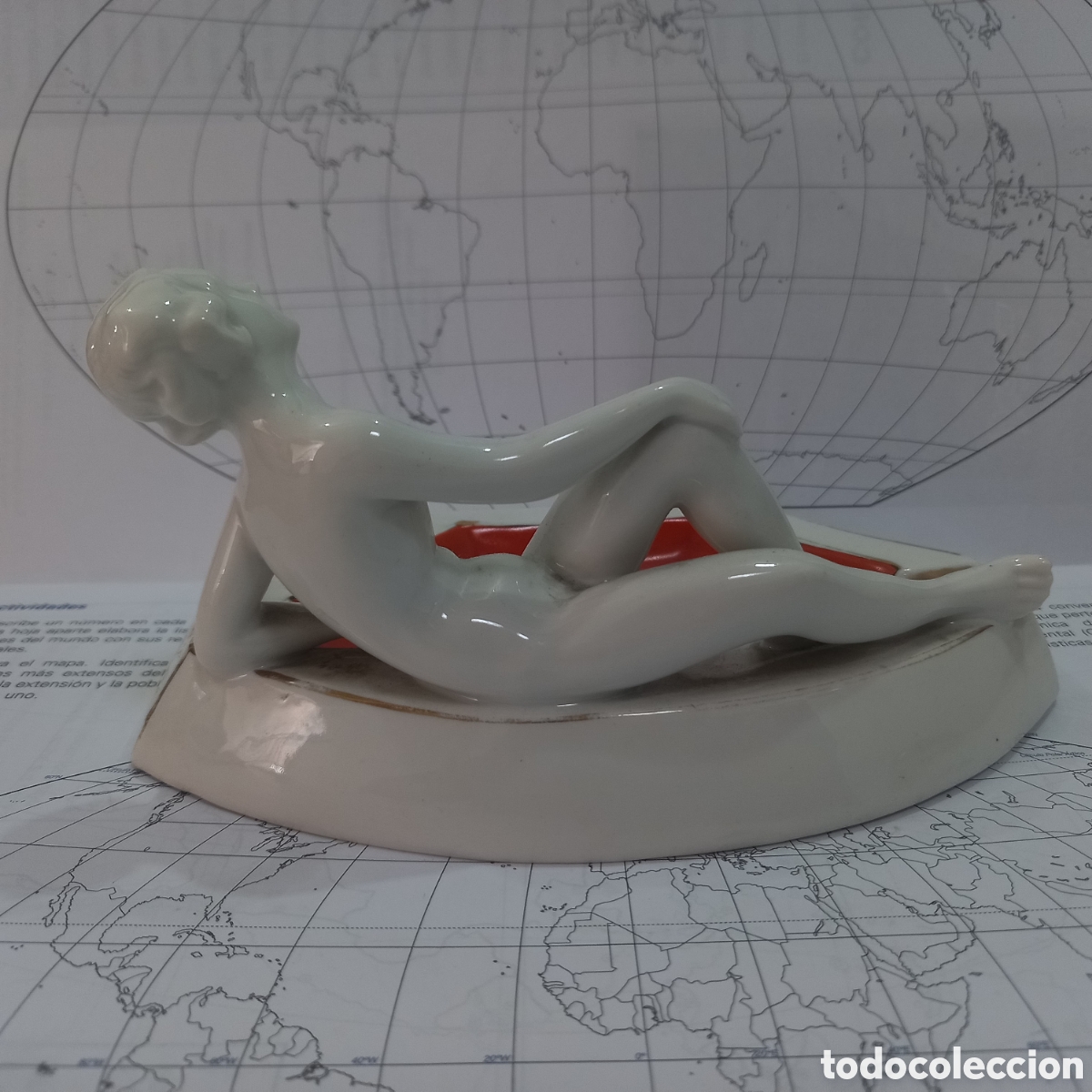 Antig&uuml;edades: Porcelana Antigua Bavaria Figura Dama Mujer Desnuda Cenicero No comun dif&iacute;cil