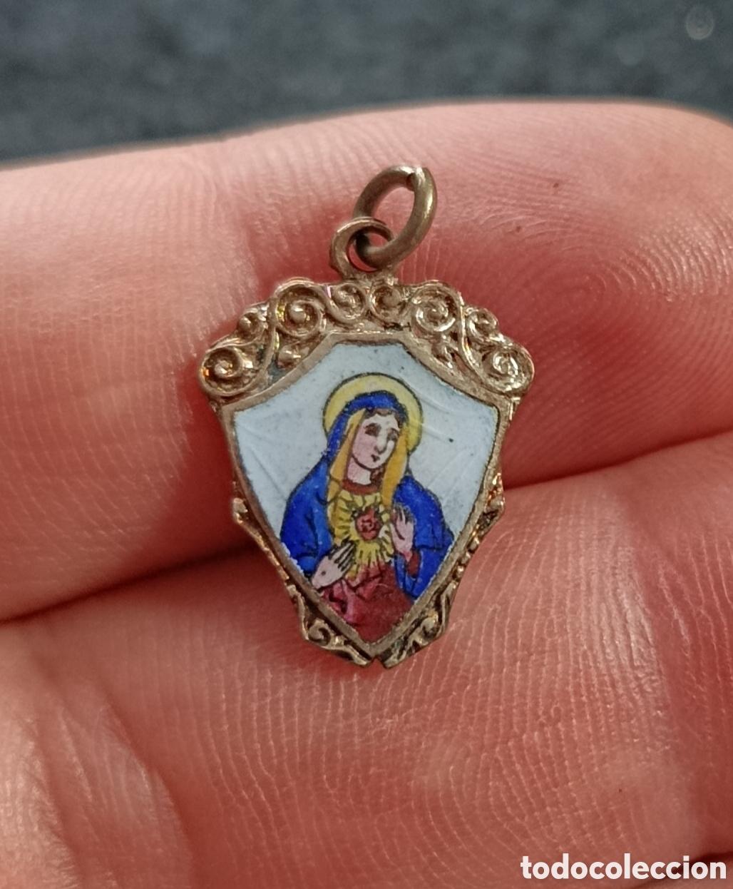 Antig&uuml;edades: ANTIGUA MEDALLA EN PORCELANA ESMALTADA CON IMAGEN REPRESENTANDO INMACULADO CORAZON DE MARIA