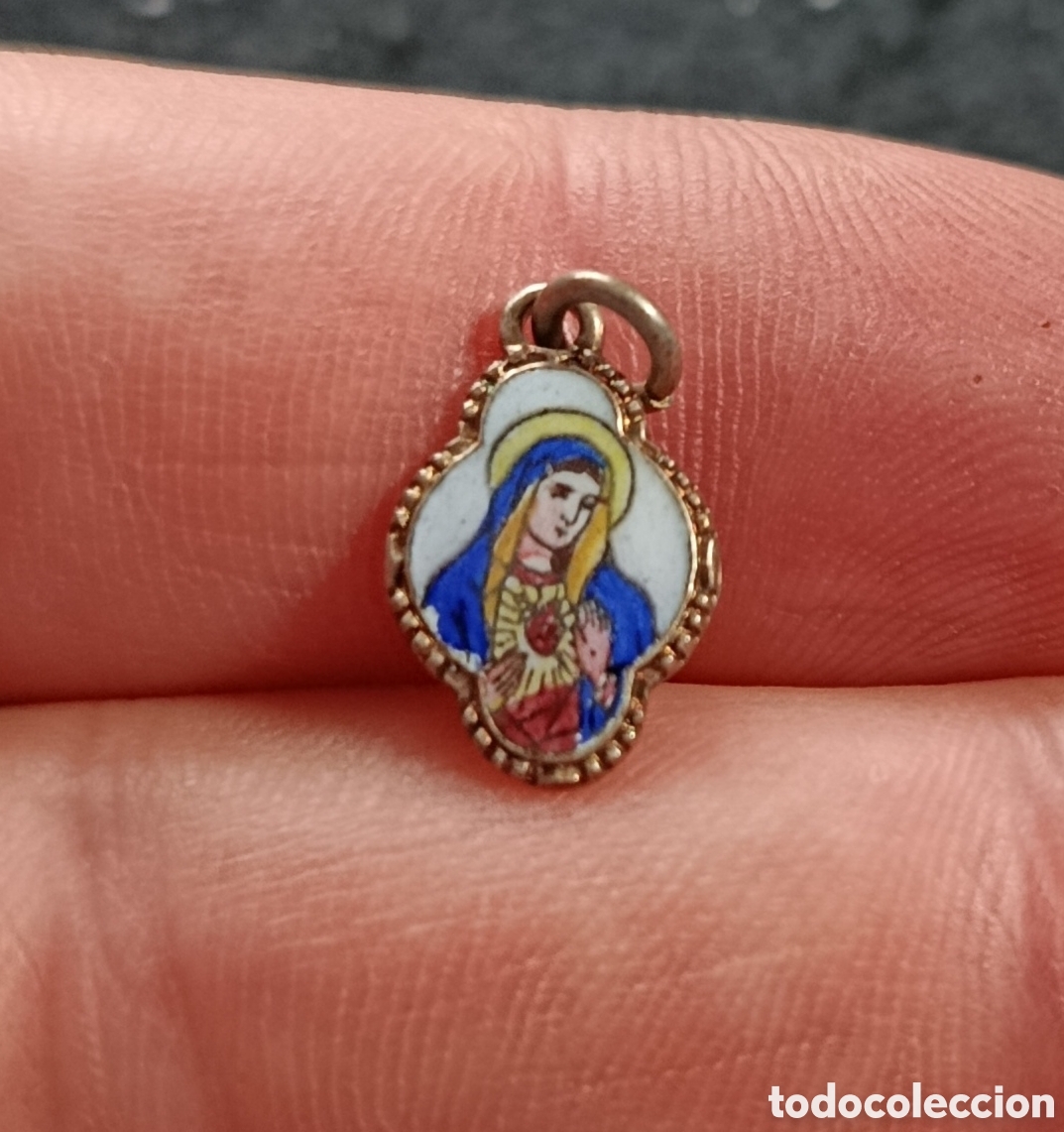 Antig&uuml;edades: ANTIGUA MEDALLA EN PORCELANA ESMALTADA CON IMAGEN REPRESENTANDO INMACULADO CORAZON DE MARIA