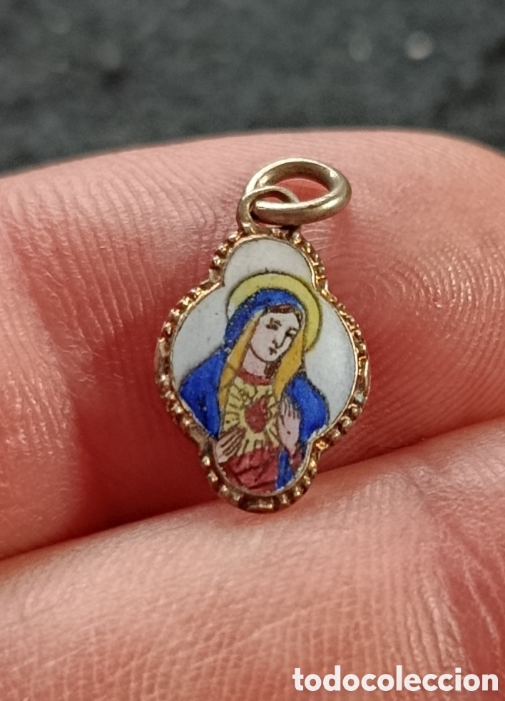 Antig&uuml;edades: ANTIGUA MEDALLA EN PORCELANA ESMALTADA CON IMAGEN REPRESENTANDO INMACULADO CORAZON DE MARIA