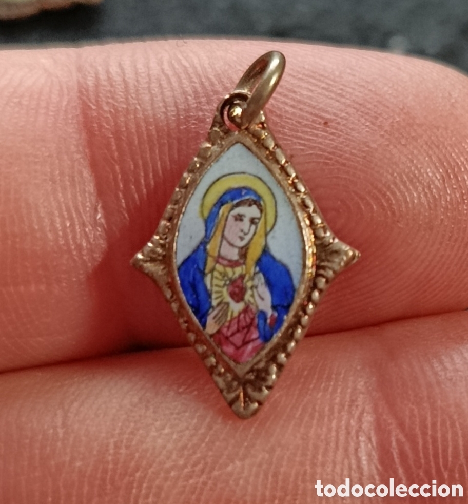Antig&uuml;edades: ANTIGUA MEDALLA EN PORCELANA ESMALTADA CON IMAGEN REPRESENTANDO INMACULADO CORAZON DE MARIA