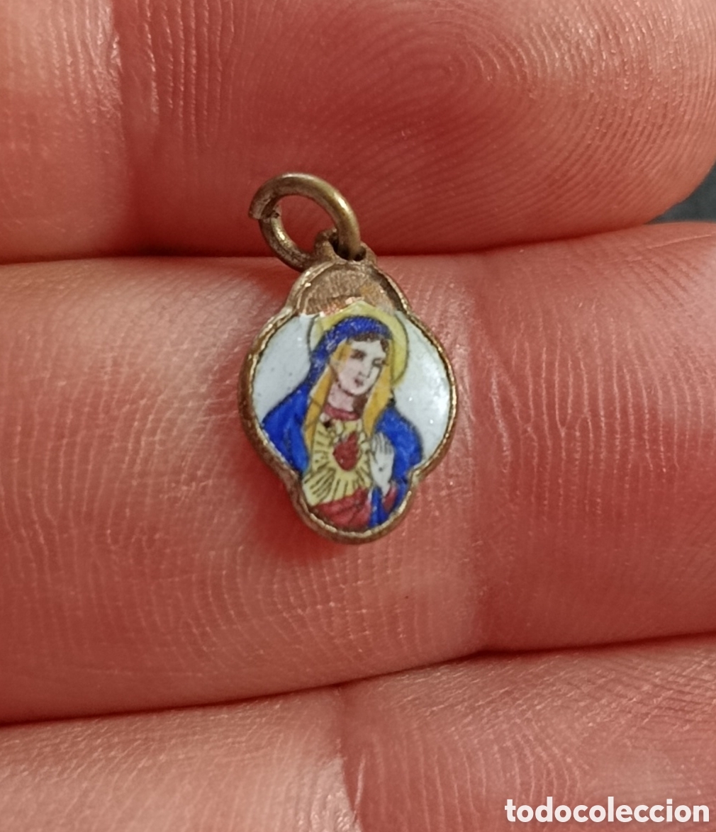 Antig&uuml;edades: ANTIGUA MEDALLA EN PORCELANA ESMALTADA CON IMAGEN REPRESENTANDO INMACULADO CORAZON DE MARIA