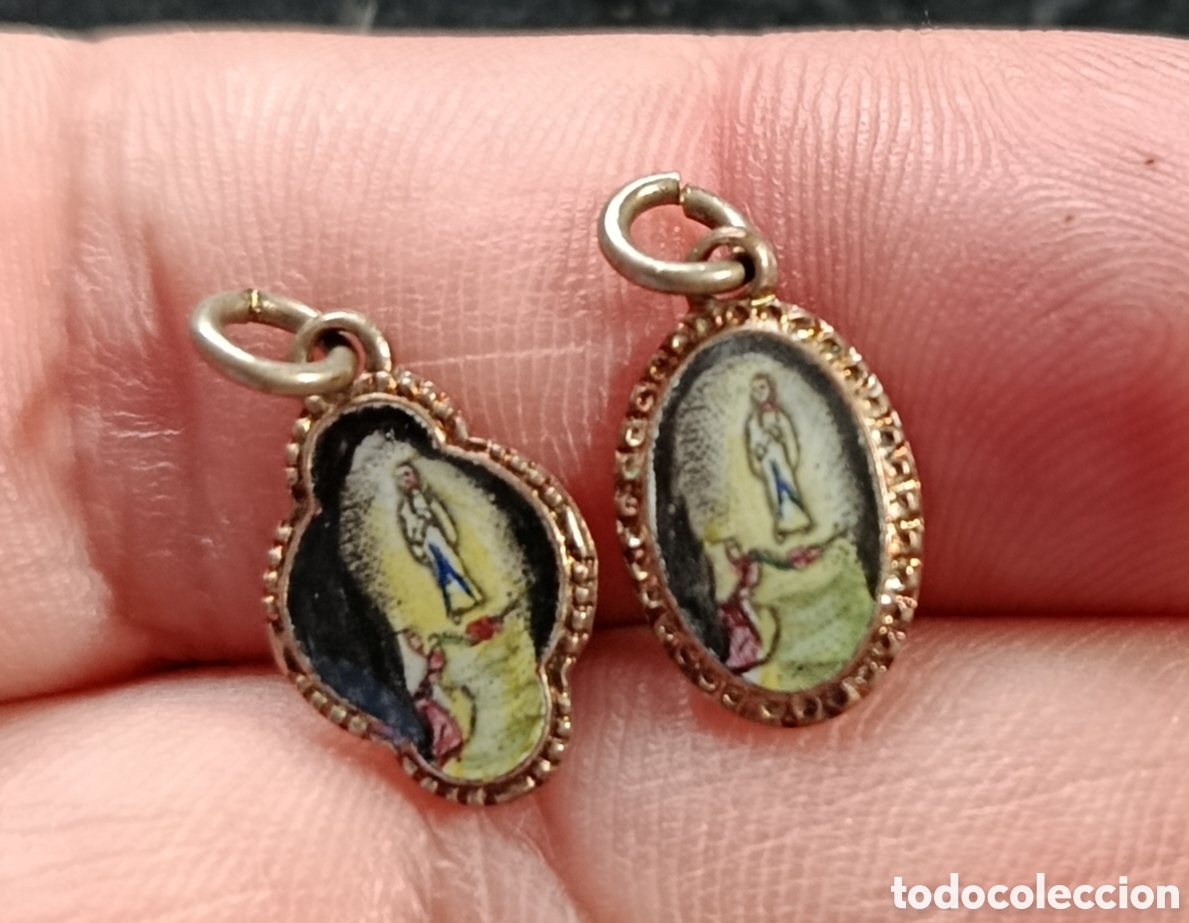 Antig&uuml;edades: LOTE 2 ANTIGUA MEDALLA EN PORCELANA ESMALTADA CON IMAGEN LOURDES