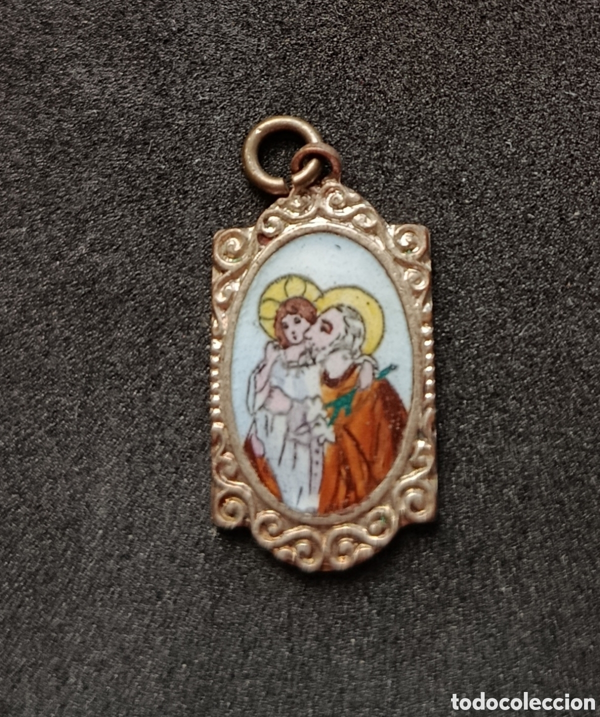 Antig&uuml;edades: ANTIGUA MEDALLA EN PORCELANA ESMALTADA CON IMAGEN SAN JOSE CON EL NI&Ntilde;O JESUS