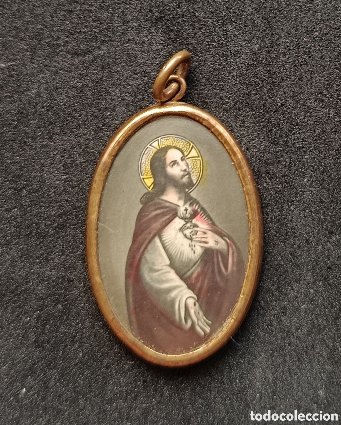 Antig&uuml;edades: ANTIGUA MEDALLA RELIGIOSA SAGRADO CORAZON DE JESUS