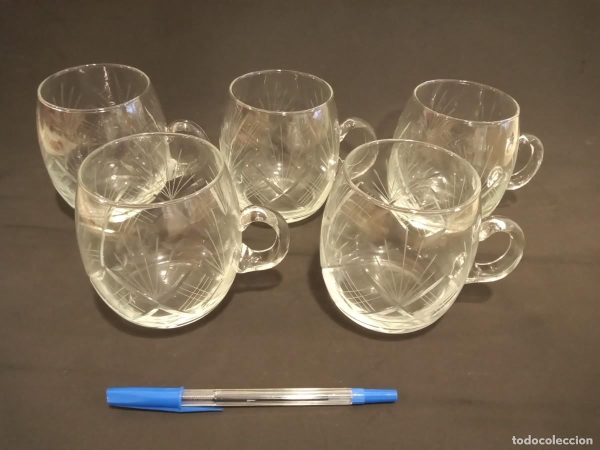 Antig&uuml;edades: SET 5 TAZAS VINTAGE DE CRISTAL TALLADO PARA CAF&Eacute; O T&Eacute;