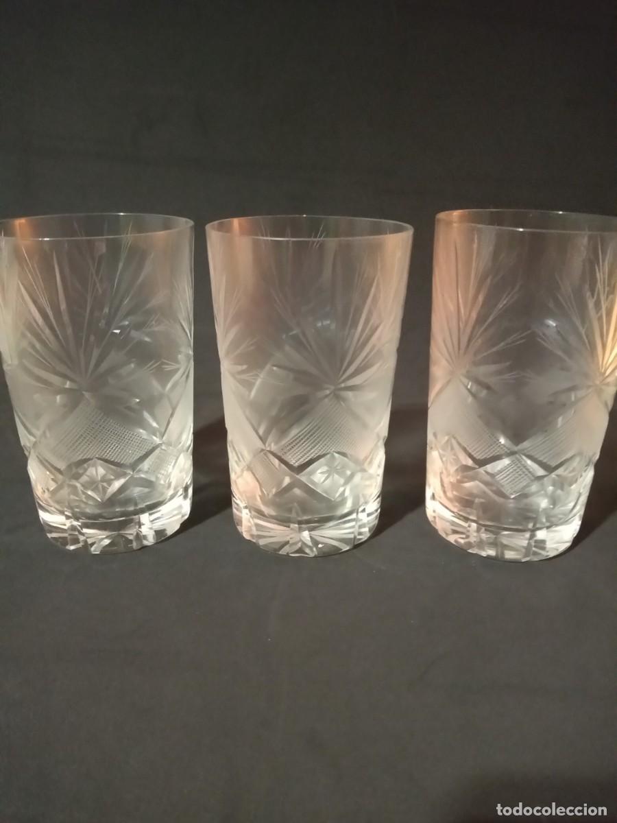 Antig&uuml;edades: SET 3 VASOS TALLADOS VINTAGE CRISTAL 12.5 CM