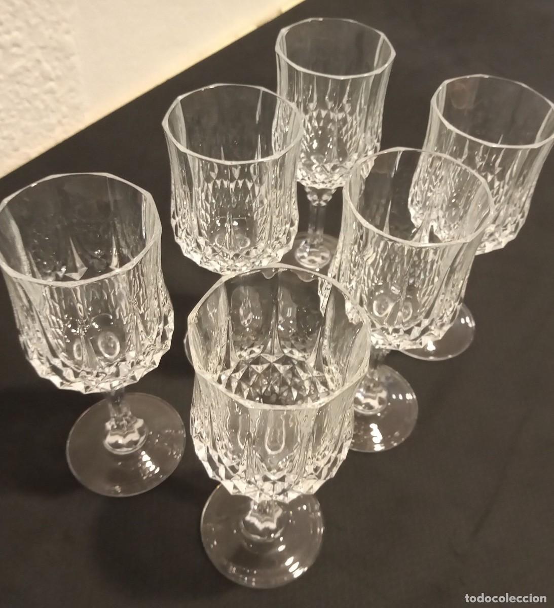 Antig&uuml;edades: SET 6 COPAS VINO VINTAGE TALLADAS CRISTAL 16.5 CM