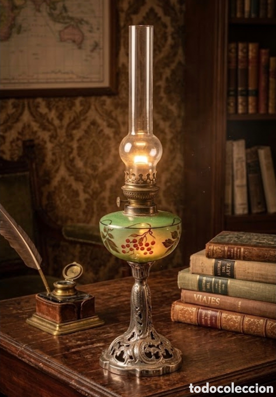 Antig&uuml;edades: Vendo preciosa l&aacute;mpara de queroseno (o petr&oacute;leo) antigua, de estilo Art Nouveau, siglo XIX