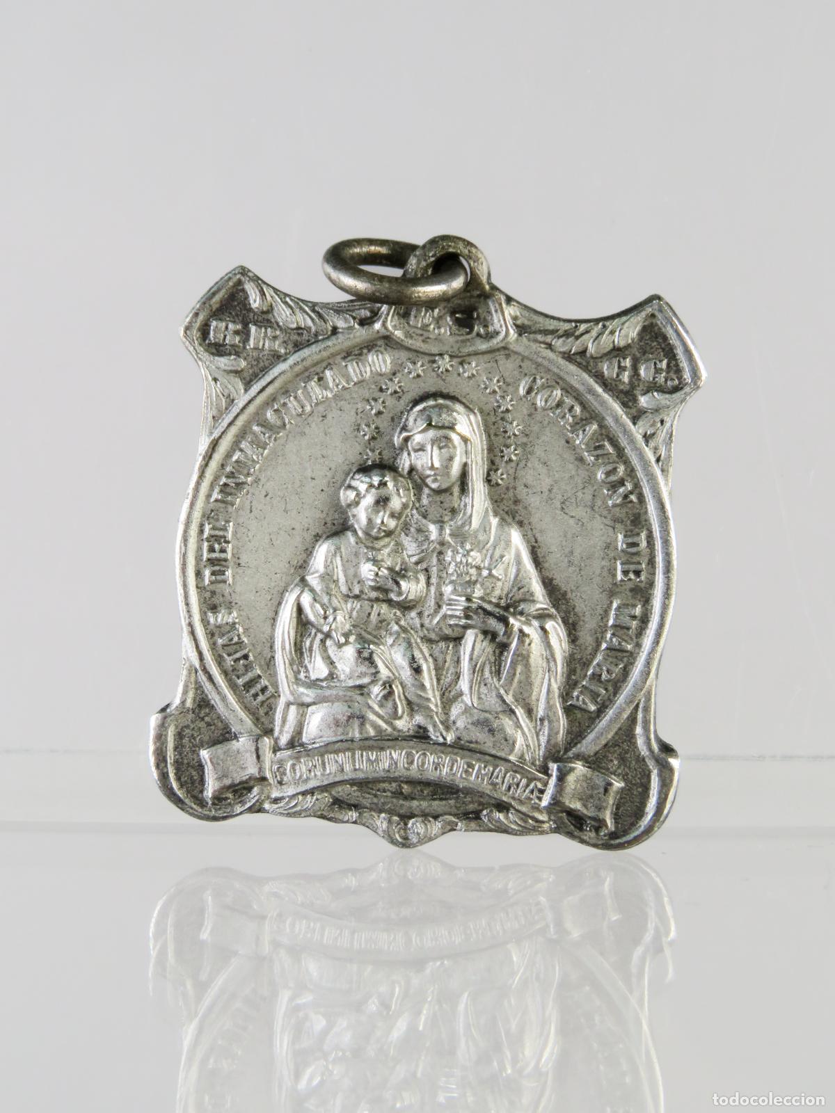 Antig&uuml;edades: Medalla Hijas Sagrado Coraz&oacute;n Jes&uacute;s Filiaci&oacute;n Cordimariana metal plateado a&ntilde;os 30