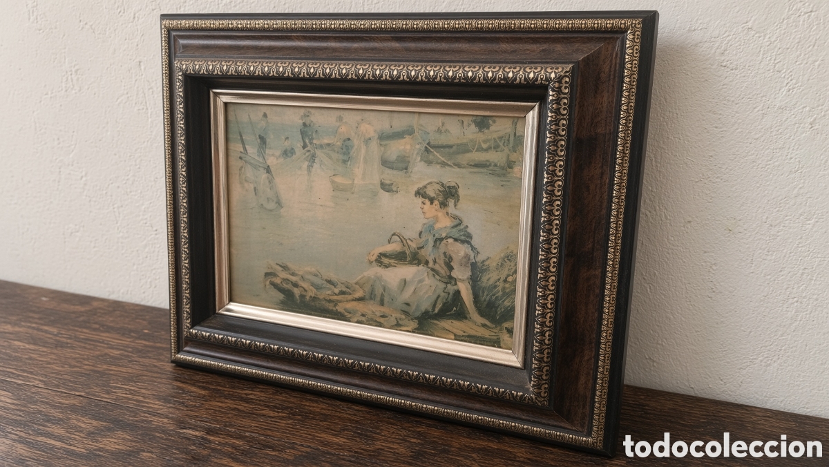 Antig&uuml;edades: Cuadro antiguo con un marco detallado y ornamentado. - Marco de madera con dise&ntilde;o cl&aacute;sico