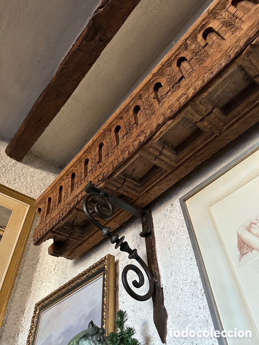 Antig&uuml;edades: Viga artesonado / Cargador Antiguo Talla Mud&eacute;jar s.XVII-XVIII (4,70 m).Pino de Valsa&iacute;n / Segovia.