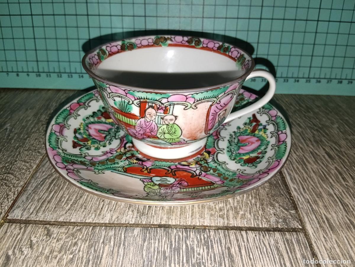 Antig&uuml;edades: Conjunto o servicio de taza y plato de porcelana China Macau