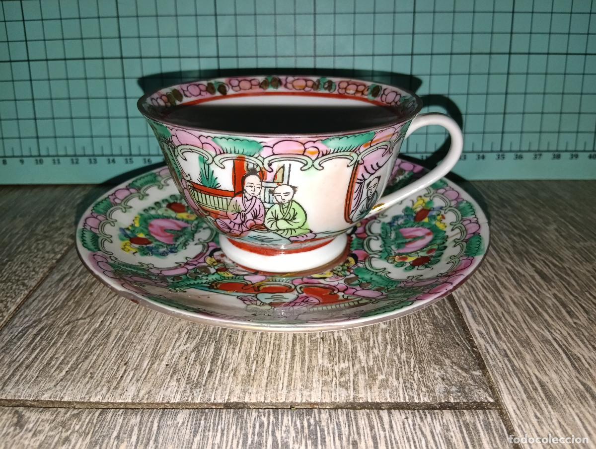 Antig&uuml;edades: Conjunto o servicio de taza y plato de porcelana China Macau
