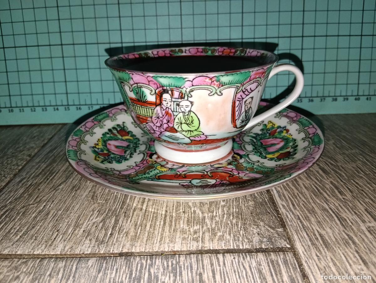Antig&uuml;edades: Conjunto o servicio de taza y plato de porcelana China Macau