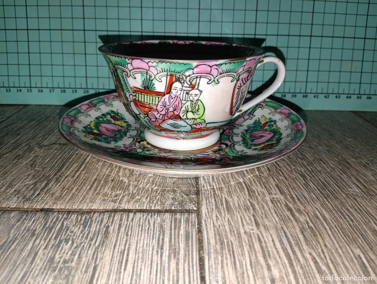 Antig&uuml;edades: Conjunto o servicio de taza y plato de porcelana China Macau
