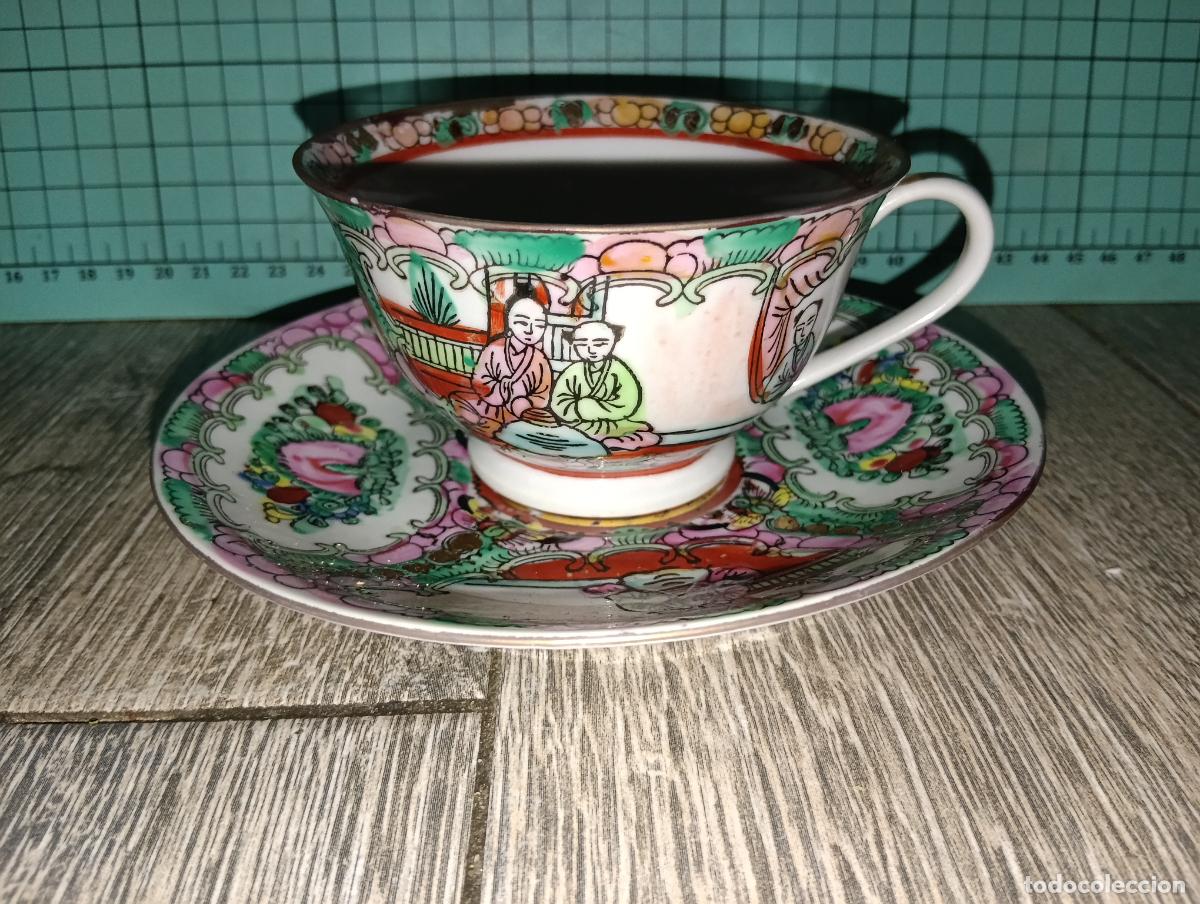 Antig&uuml;edades: Conjunto o servicio de taza y plato de porcelana China Macau